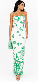 Vestido Glamour Clássico Bianca com Estampa Exclusiva Verde