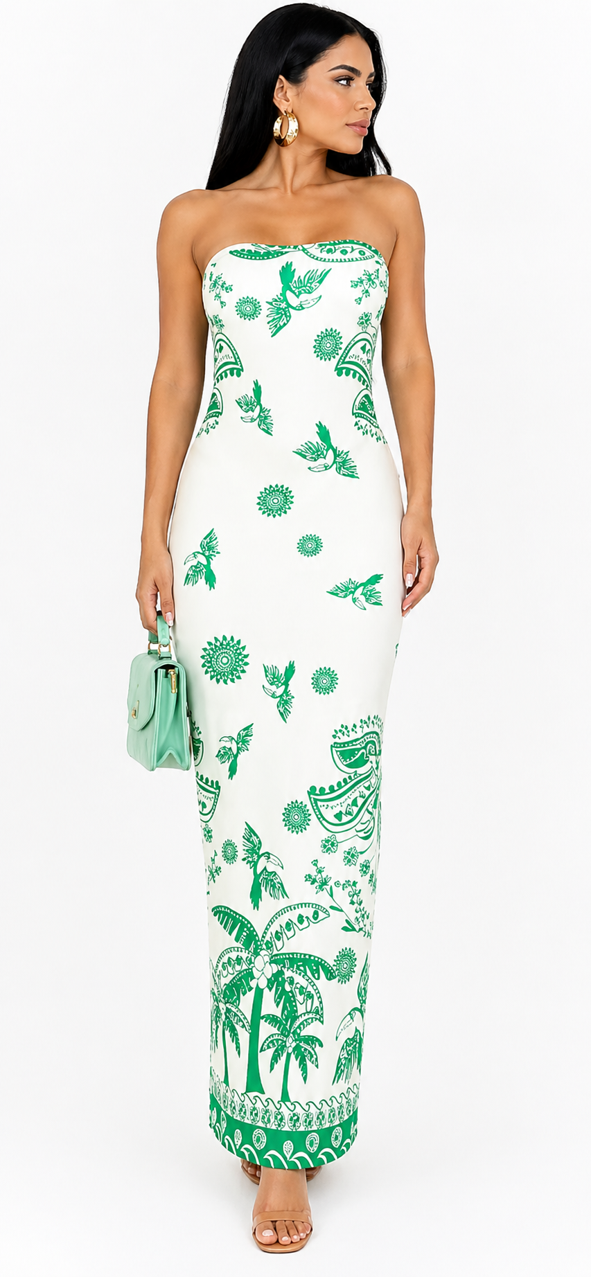 Vestido Glamour Clássico Bianca com Estampa Exclusiva Verde
