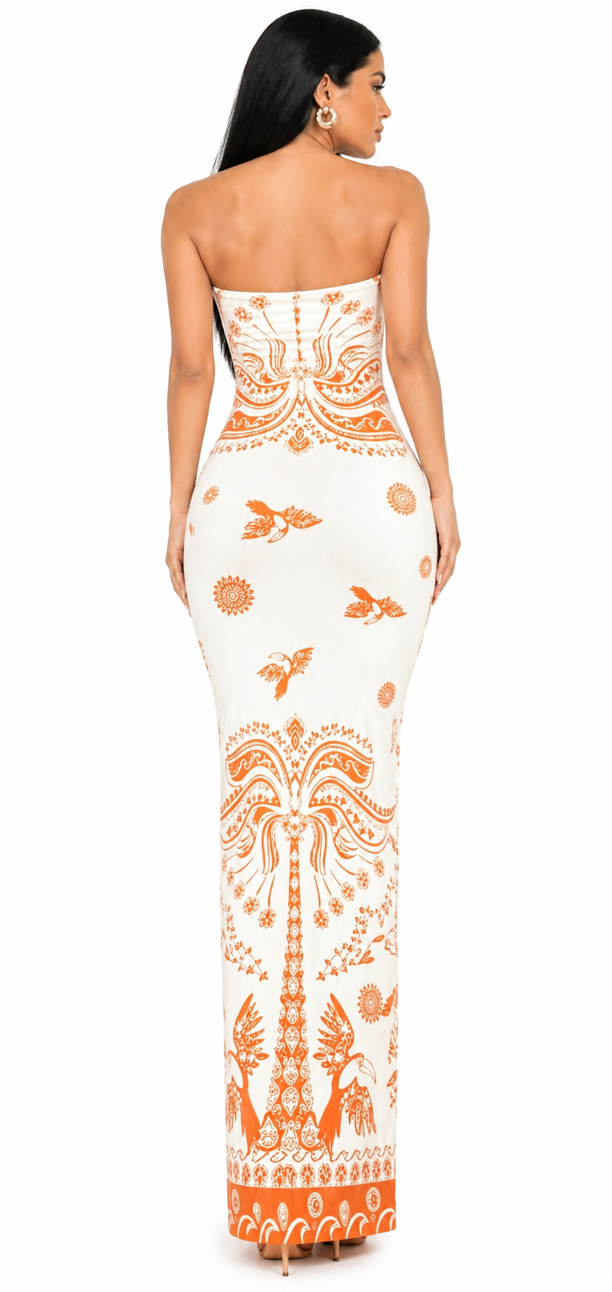 Vestido Glamour Clássico Bianca com Estampa Exclusiva Laranja
