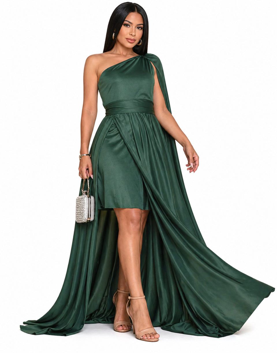 Vestido Glamour Manuela com Toque Romântico Verde
