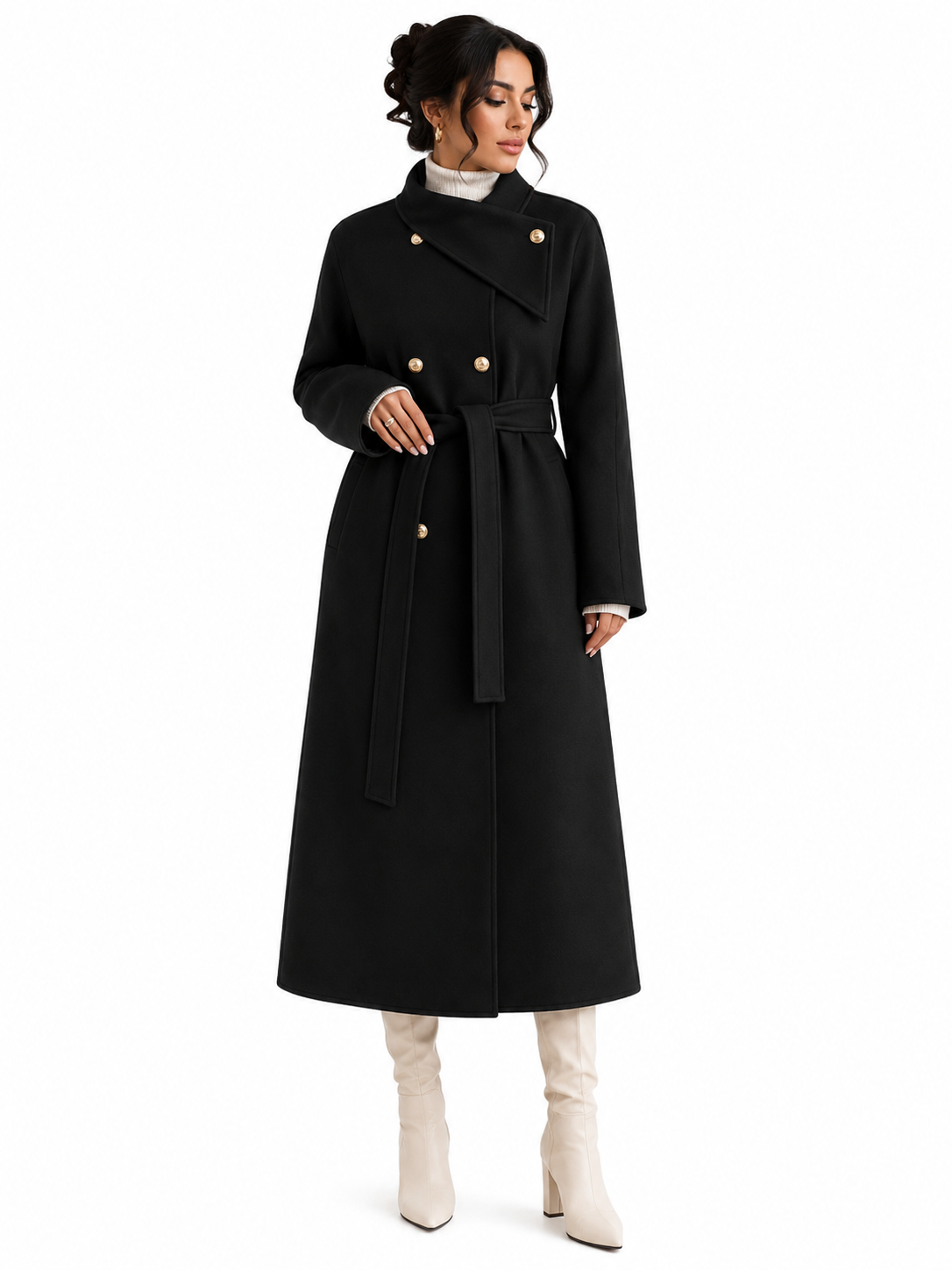Casaco Feminino Sobretudo Premium Preto Alongado