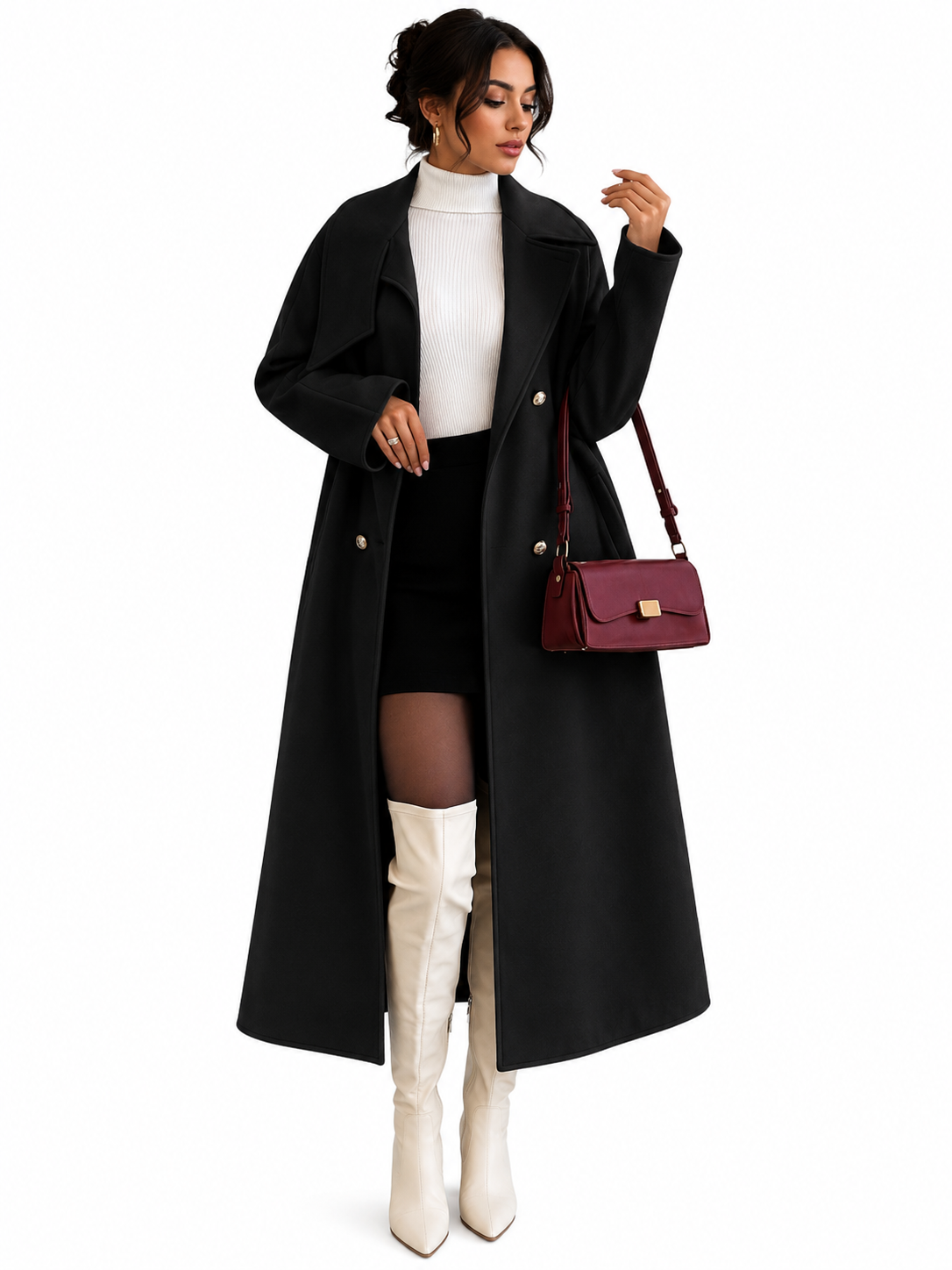 Casaco Feminino Sobretudo Premium Preto Alongado