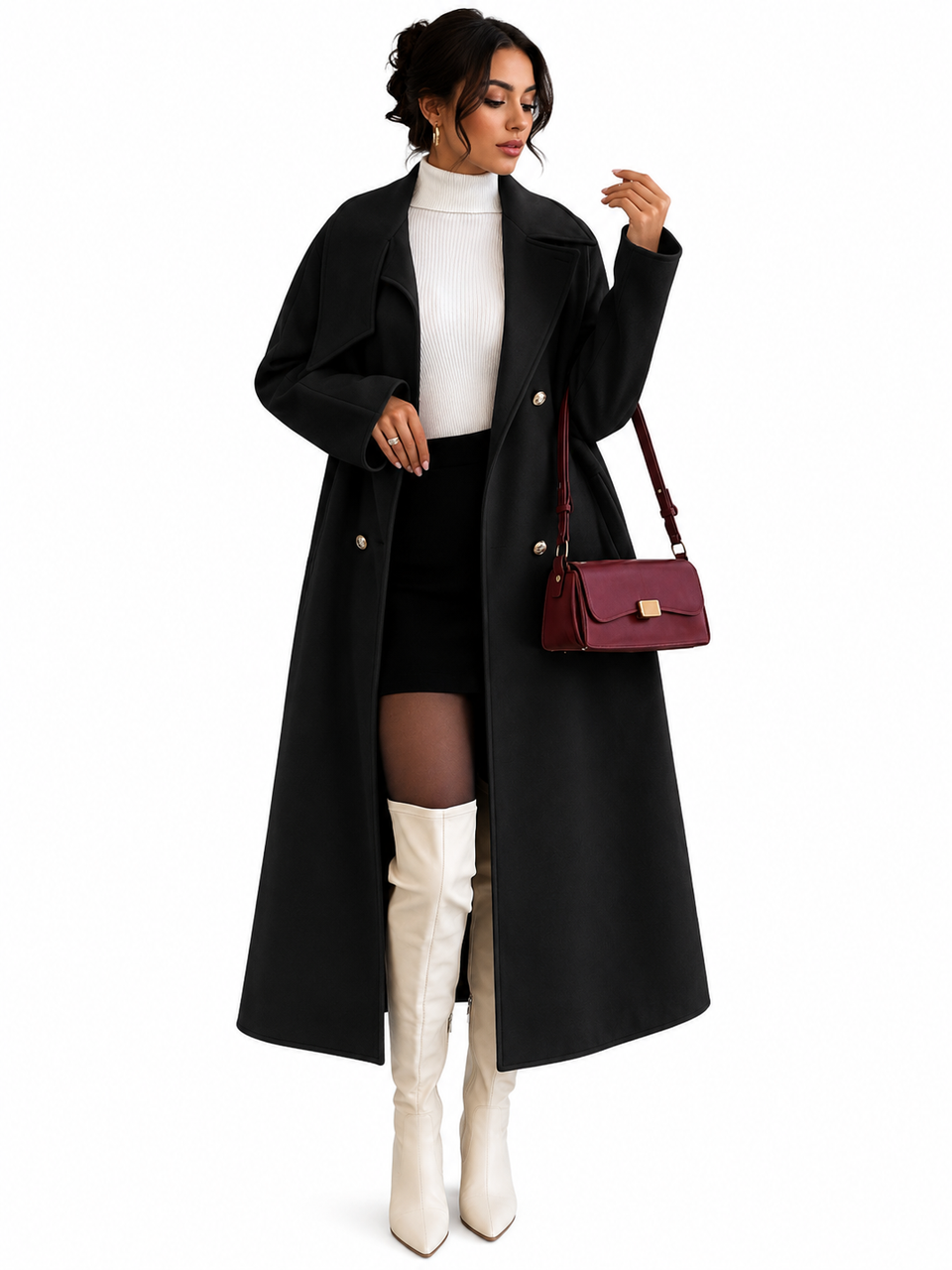 Casaco Feminino Sobretudo Premium Preto Alongado