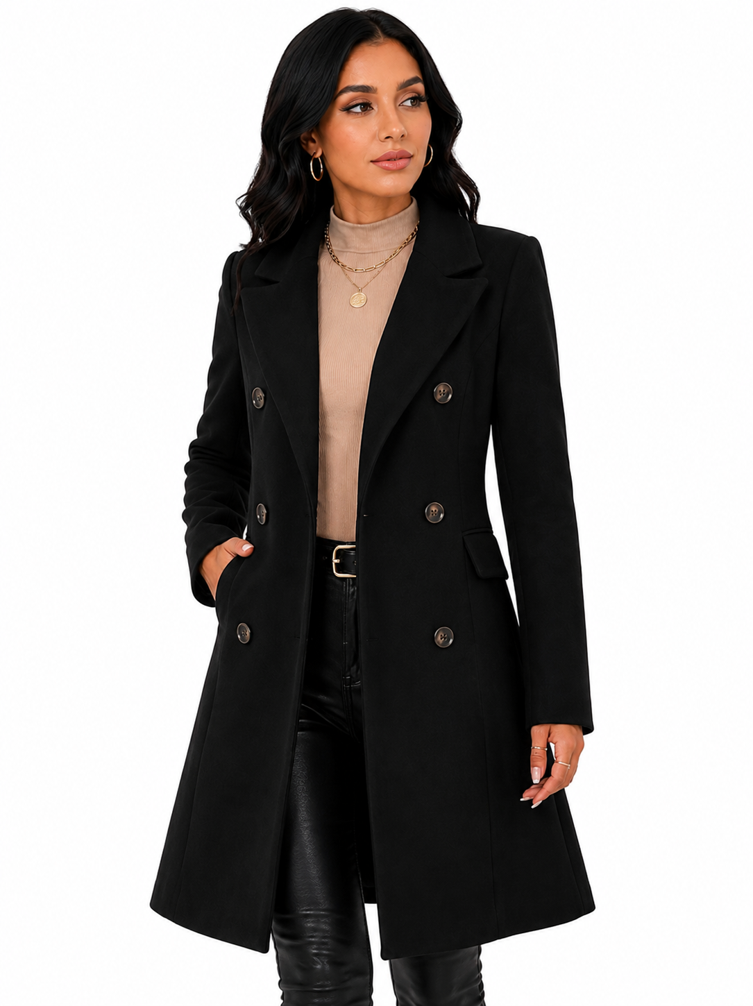 Casaco Feminino Sobretudo Premium Preto Elegance