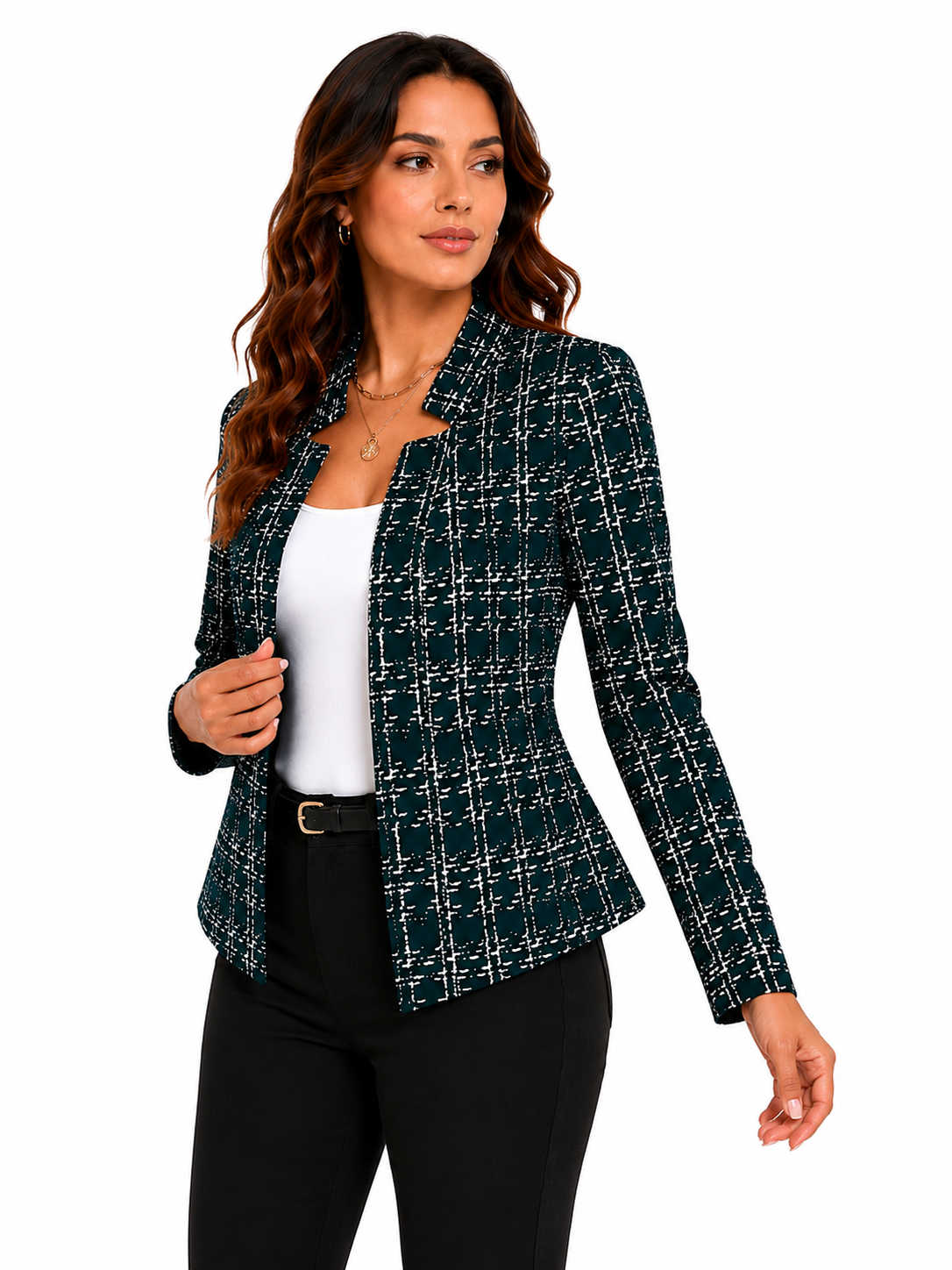 Blazer Feminino Estampado Elegance Verde Petróleo