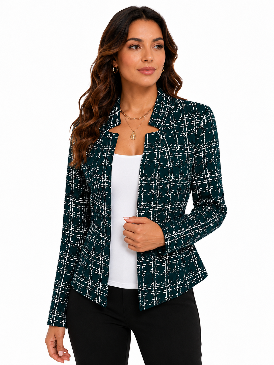 Blazer Feminino Estampado Elegance Verde Petróleo