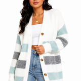 Cardigan Feminino Tricô Listrado Mint Soft