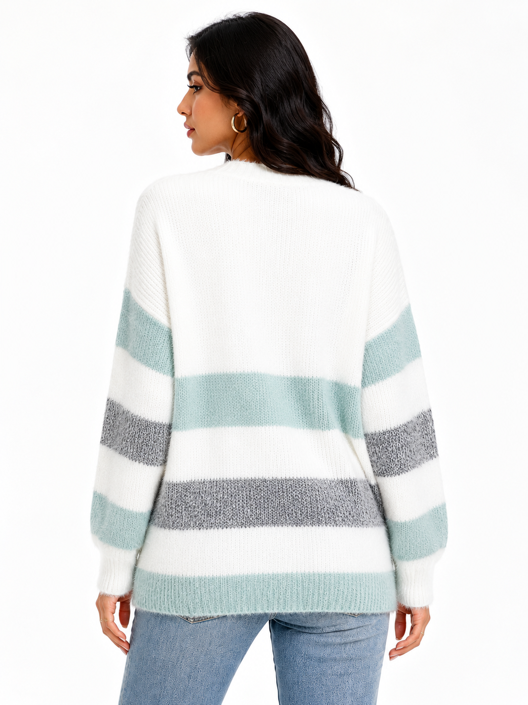 Cardigan Feminino Tricô Listrado Mint Soft