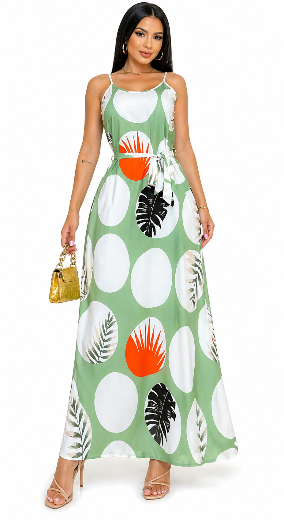 Vestido Longo com Estampa Tropical Alana Verde
