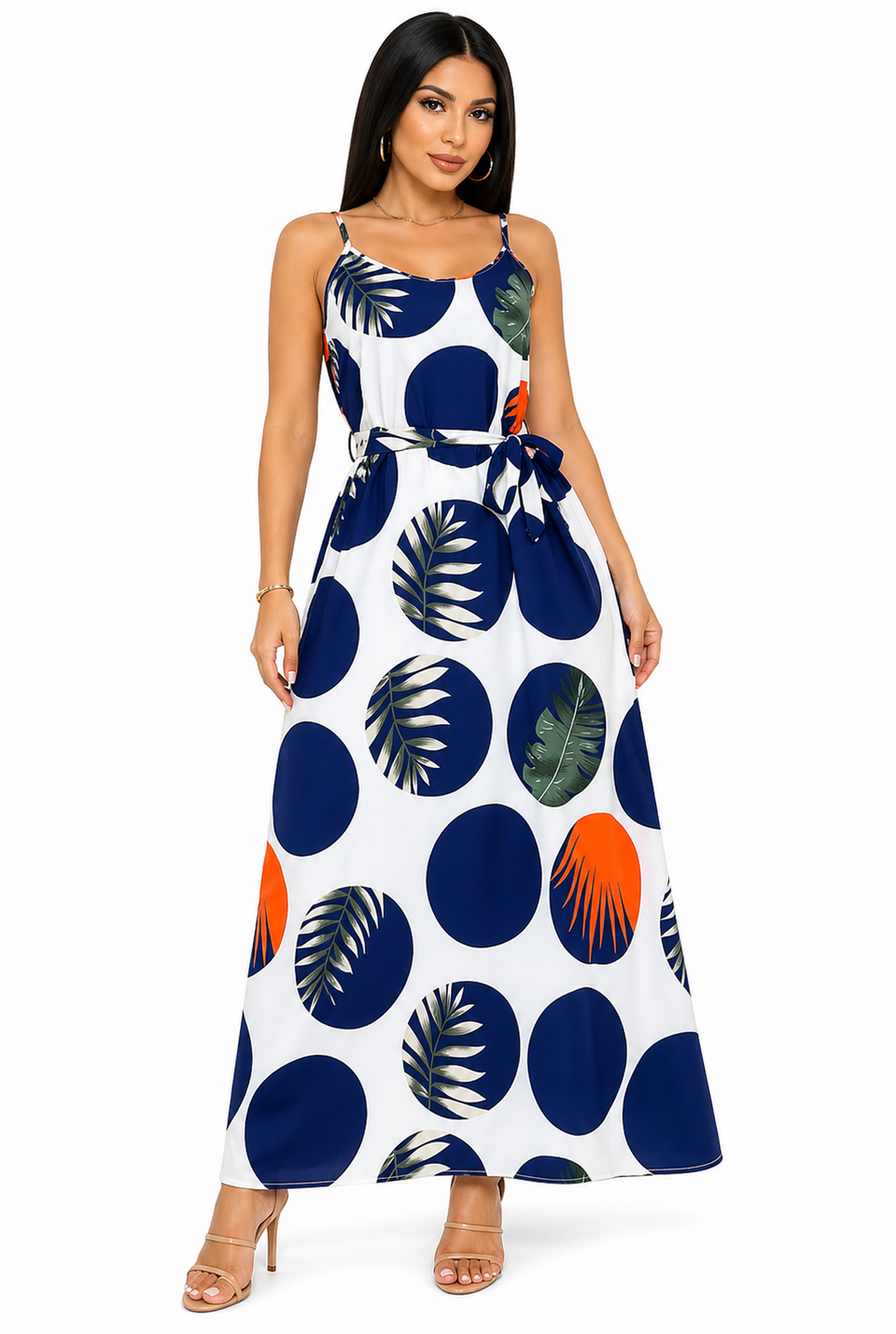 Vestido Longo com Estampa Tropical Alana Azul