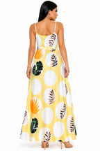 Vestido Longo com Estampa Tropical Alana Damasco