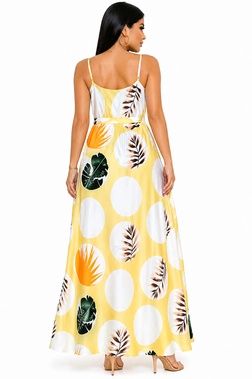 Vestido Longo com Estampa Tropical Alana Damasco