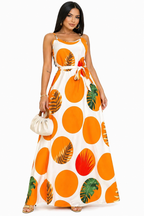 Vestido Longo com Estampa Tropical Alana Laranja