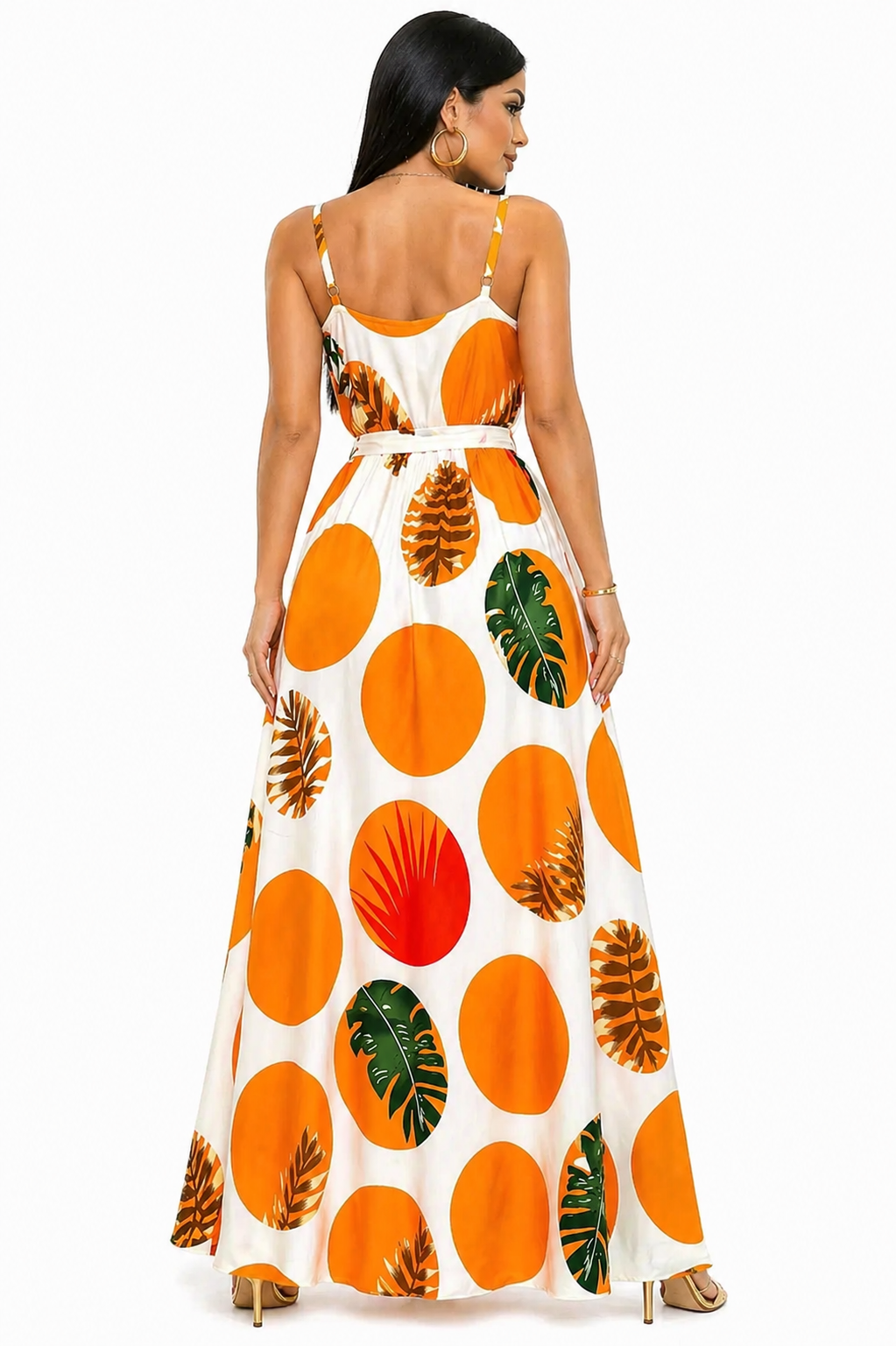 Vestido Longo com Estampa Tropical Alana Laranja