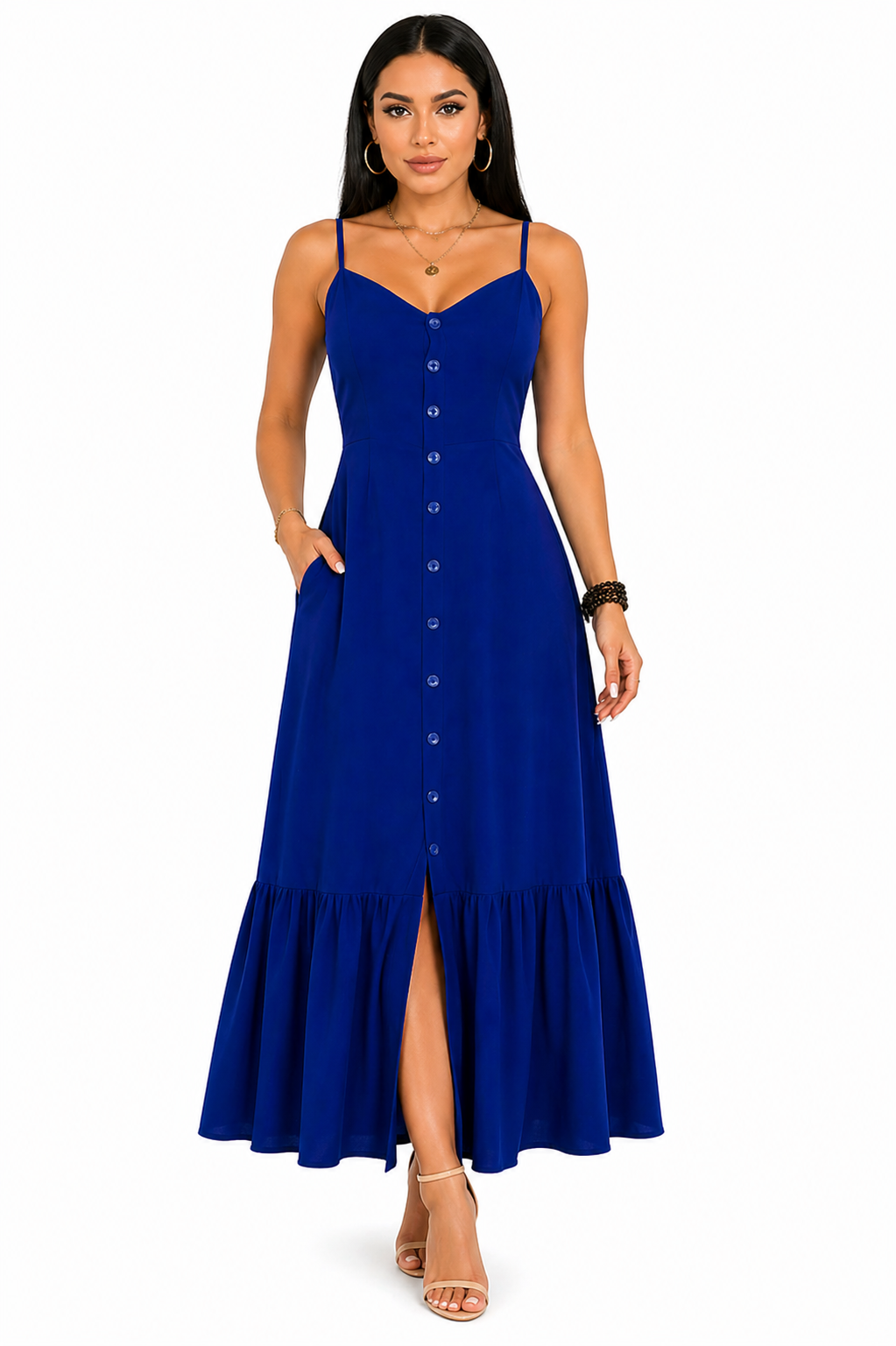 Vestido Selena em Estilo Midi Azul Royal