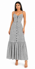 Vestido Selena em Estilo Midi Preto e Branco