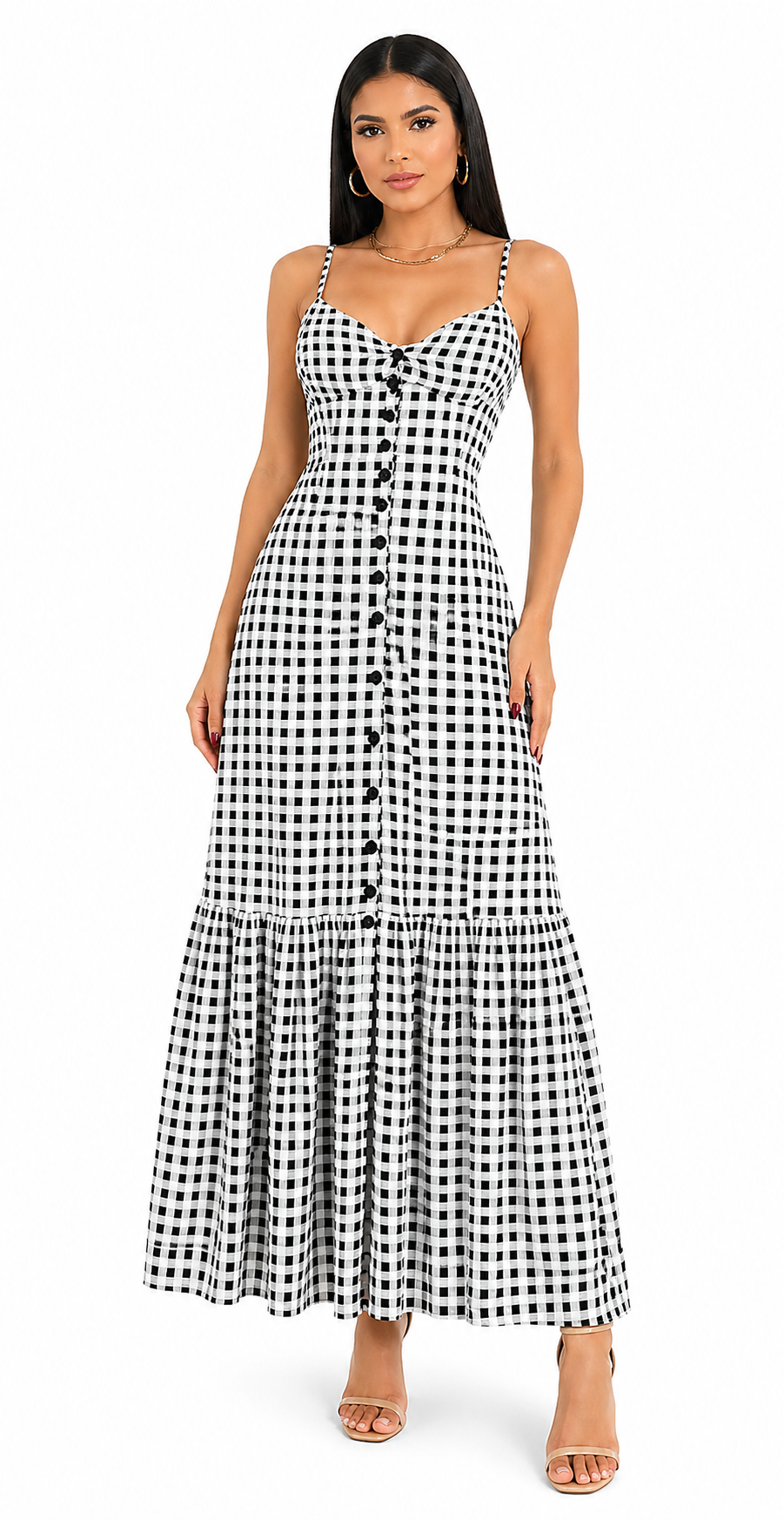 Vestido Selena em Estilo Midi Preto e Branco