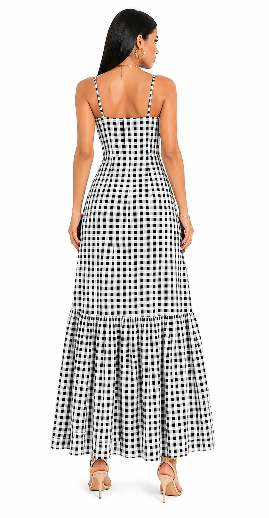 Vestido Selena em Estilo Midi Preto e Branco