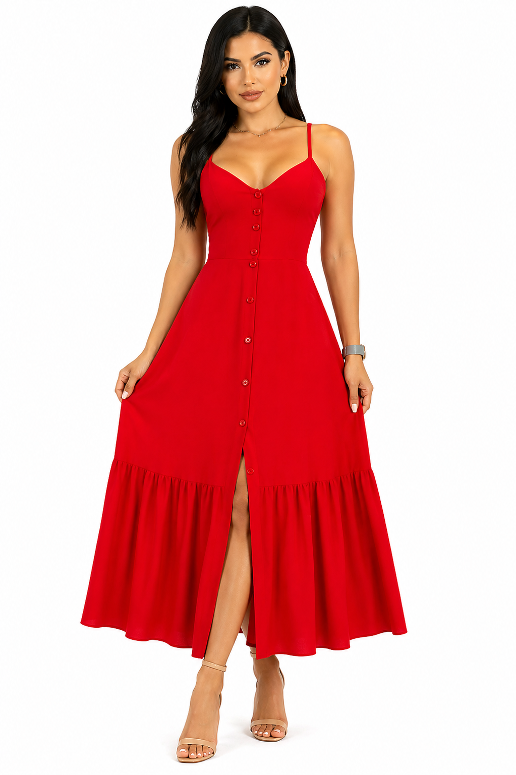 Vestido Selena em Estilo Midi Vermelho