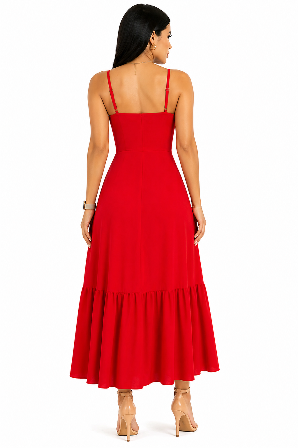 Vestido Selena em Estilo Midi Vermelho