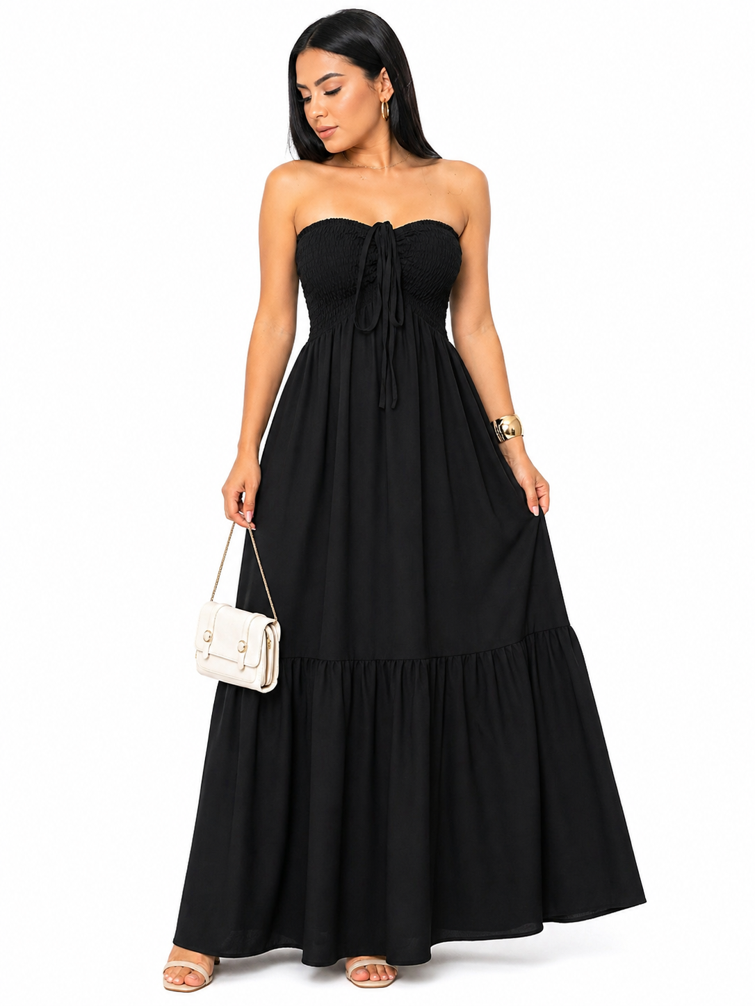 Vestido Longo Tomara que Caia Beatriz com Recorte Moderno Preto