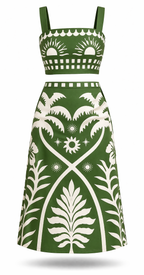 Conjunto Jéssica – Cropped e Saia Midi Estampada Tropical