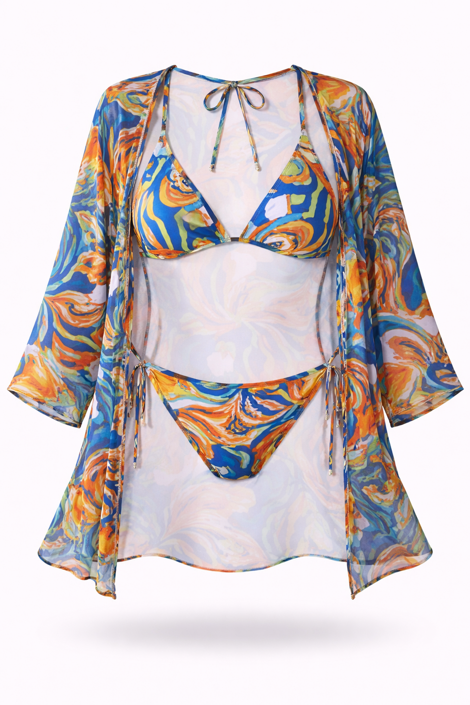 Conjunto Praia Riviera Luxe – Biquíni Triângulo + Saída Estampada