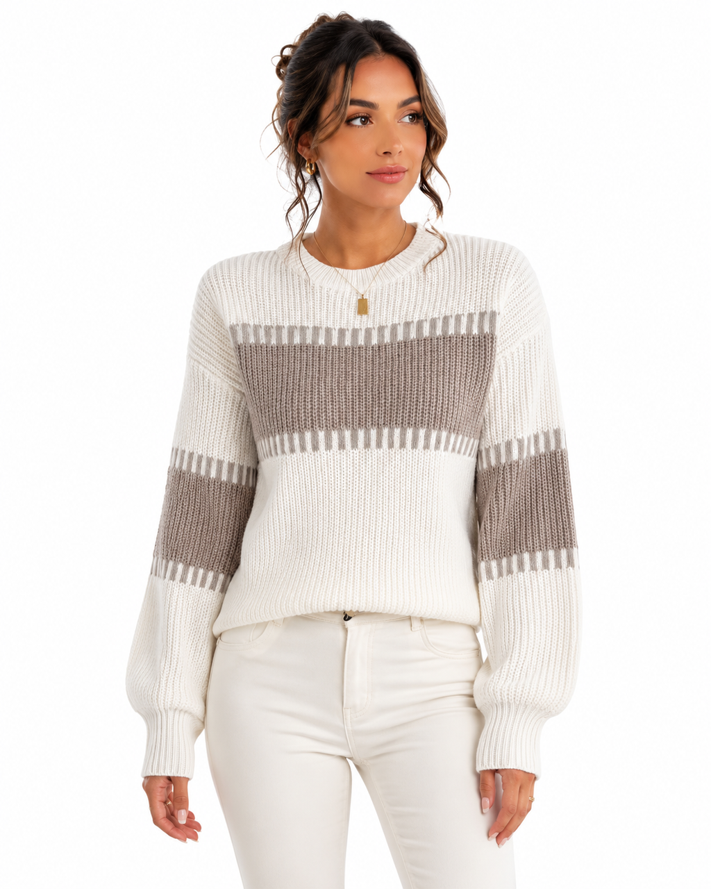 Suéter Feminino Tricô Bicolor Elegance