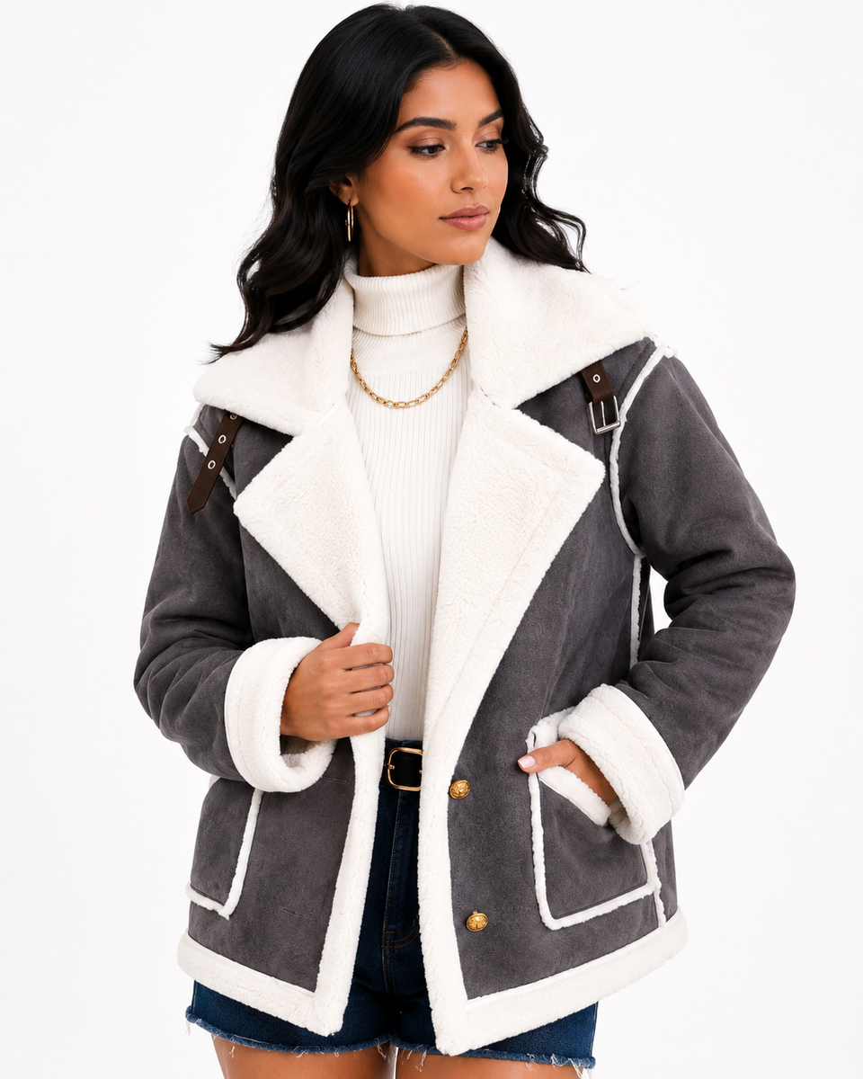 Jaqueta Feminina Elegance Lapela Cinza