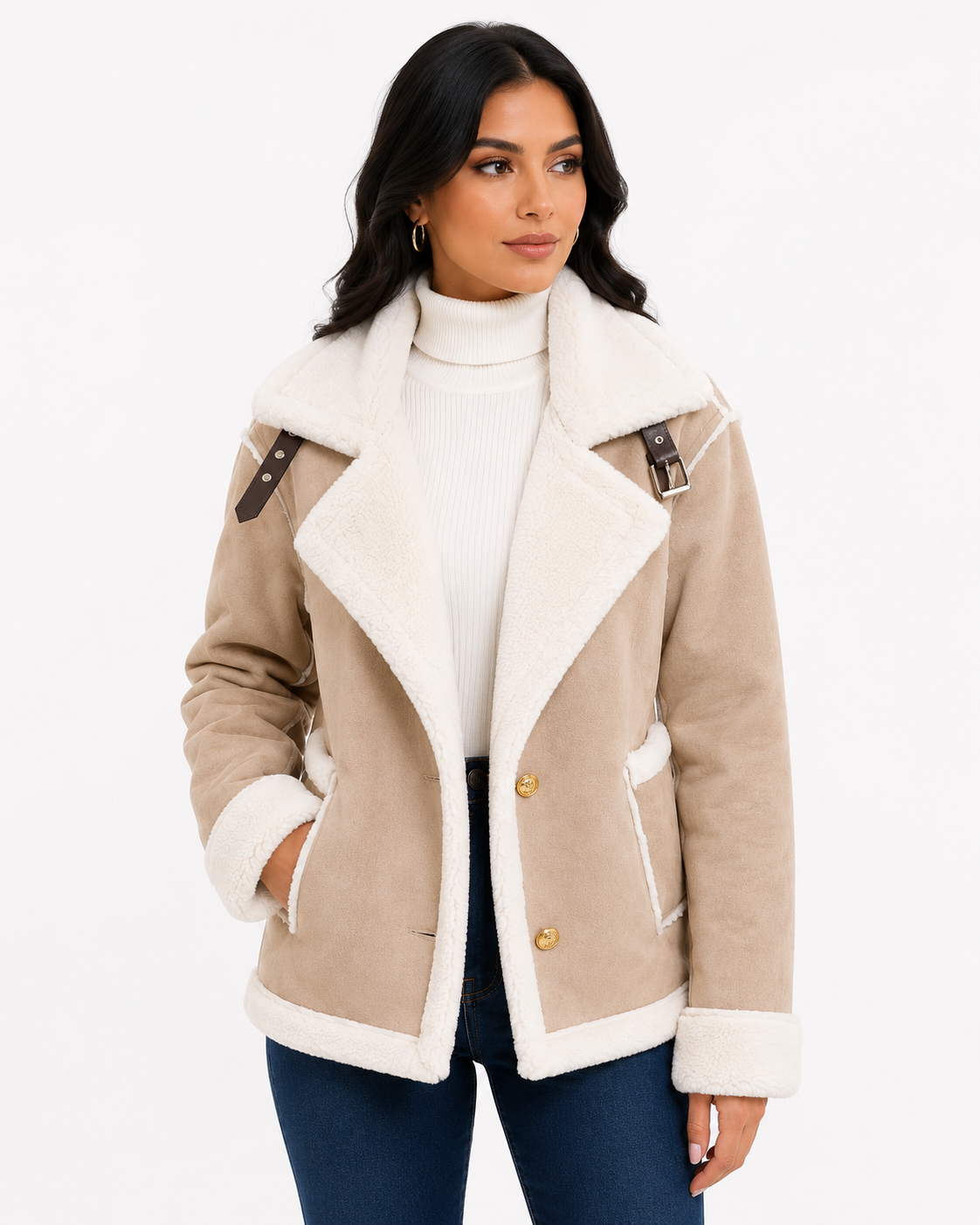 Jaqueta Feminina Elegance Lapela Bege