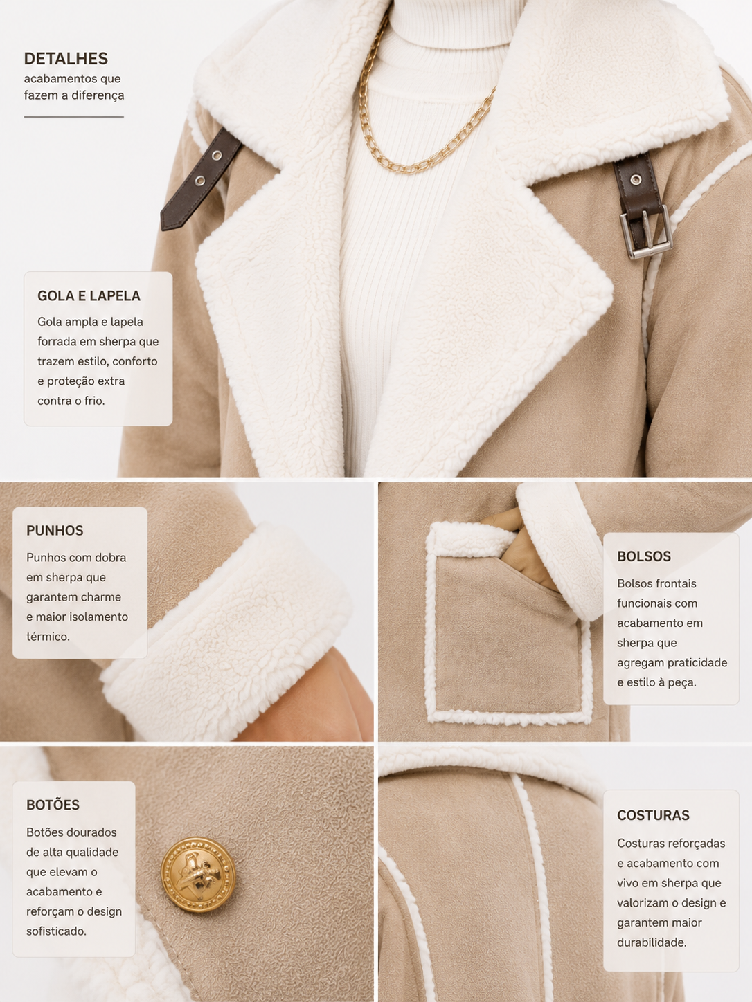 Jaqueta Feminina Elegance Lapela Bege