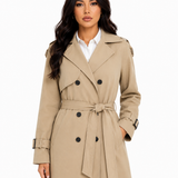 Sobretudo Feminino Amanda Bege | Trench Coat Térmico Forrado com Cinto