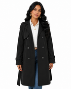 Sobretudo Feminino Amanda Preto | Trench Coat Térmico Forrado com Cinto