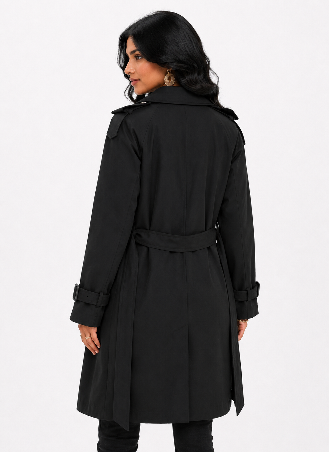 Sobretudo Feminino Amanda Preto | Trench Coat Térmico Forrado com Cinto