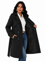 Sobretudo Feminino Amanda Preto | Trench Coat Térmico Forrado com Cinto