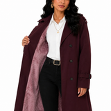 Sobretudo Feminino Amanda Vinho | Trench Coat Térmico Forrado com Cinto