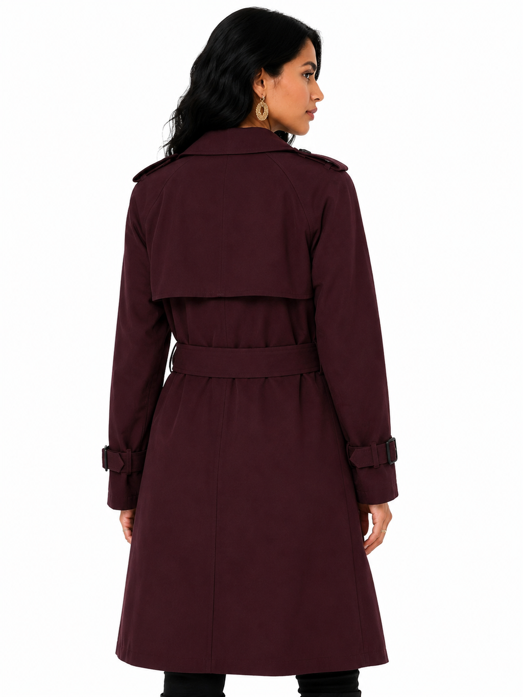 Sobretudo Feminino Amanda Vinho | Trench Coat Térmico Forrado com Cinto