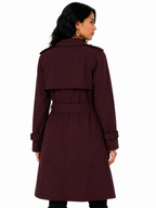Sobretudo Feminino Amanda Vinho | Trench Coat Térmico Forrado com Cinto