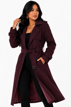 Sobretudo Feminino Amanda Vinho | Trench Coat Térmico Forrado com Cinto