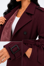 Sobretudo Feminino Amanda Vinho | Trench Coat Térmico Forrado com Cinto