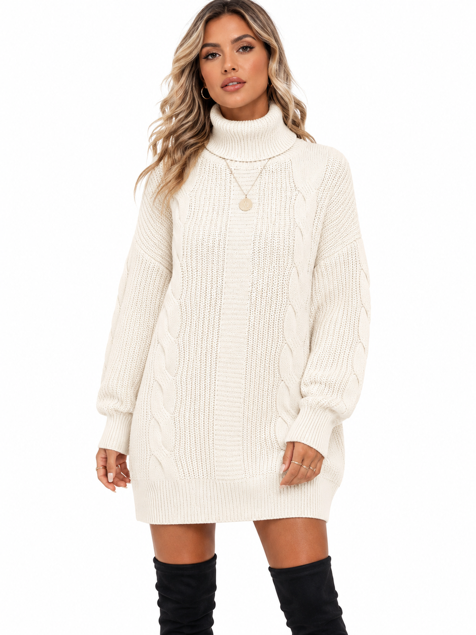 Vestido Feminino Tricô Gola Alta Elegance