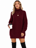 Vestido Feminino Tricô Gola Alta Elegance Vinho