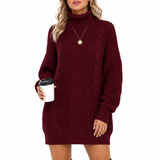 Vestido Feminino Tricô Gola Alta Elegance Vinho