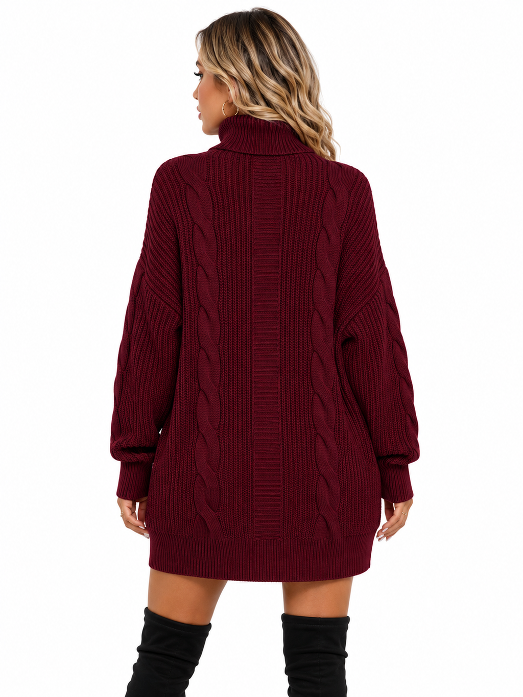 Vestido Feminino Tricô Gola Alta Elegance Vinho