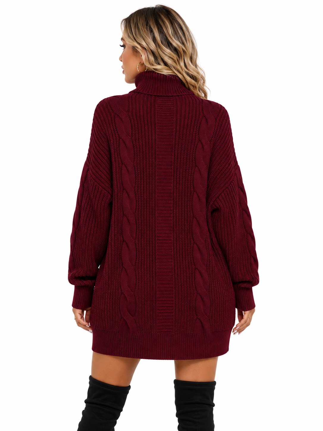 Vestido Feminino Tricô Gola Alta Elegance Vinho