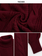 Vestido Feminino Tricô Gola Alta Elegance Vinho