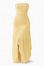 Vestido Mary – Sofisticação Radiante em Tons Dourados