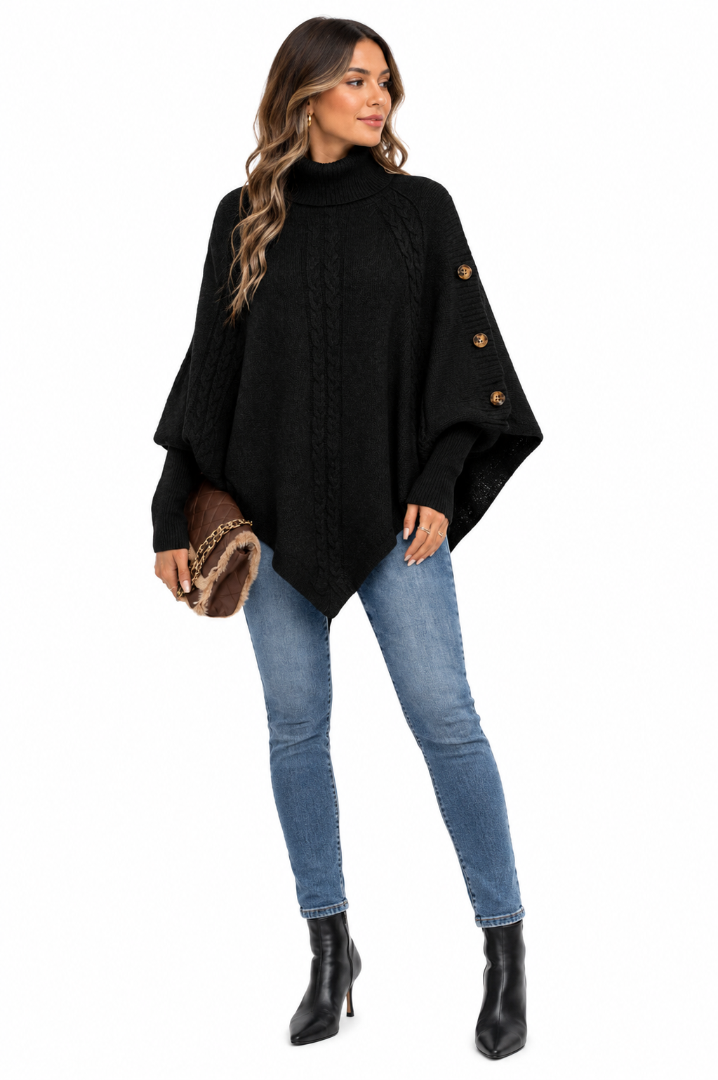 Casaco Tricot Gola Alta Preto Feminino