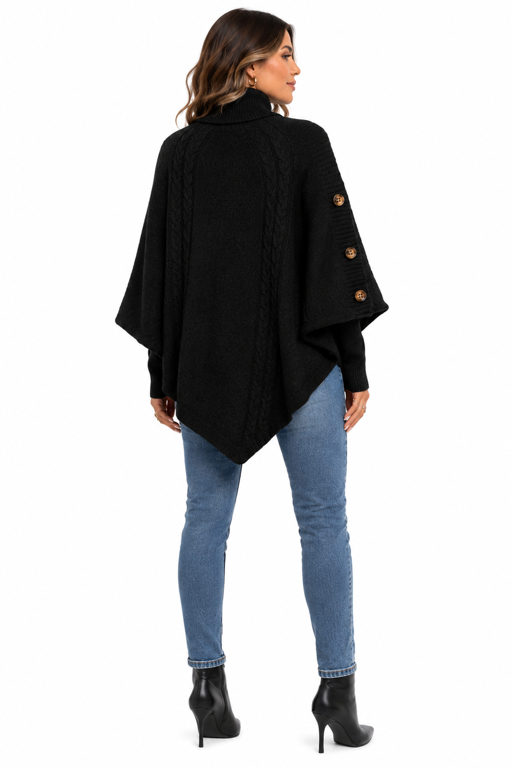 Casaco Tricot Gola Alta Preto Feminino