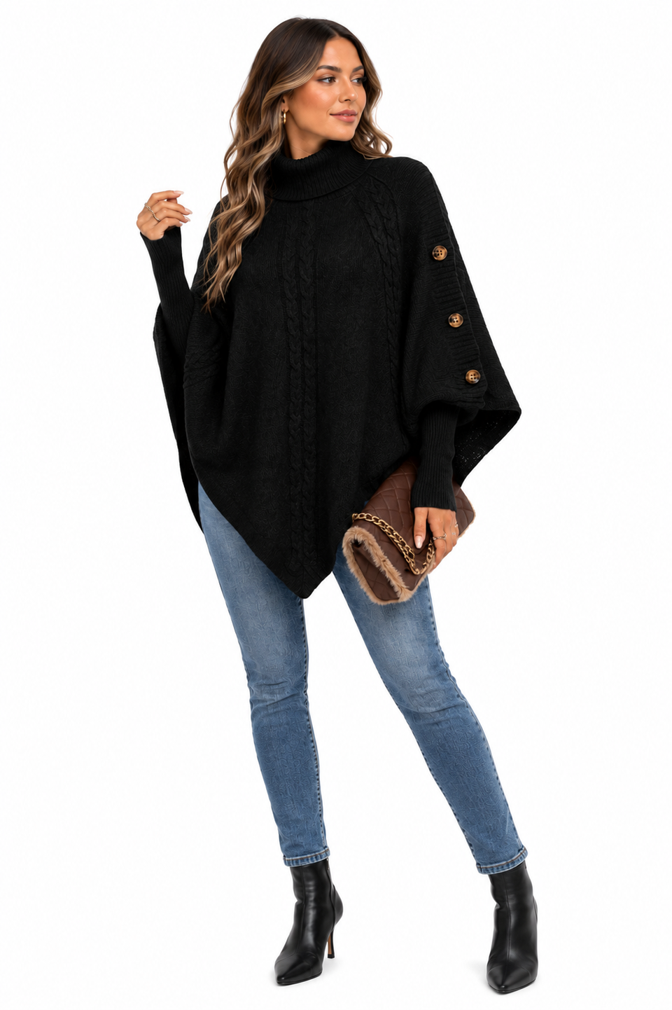 Casaco Tricot Gola Alta Preto Feminino
